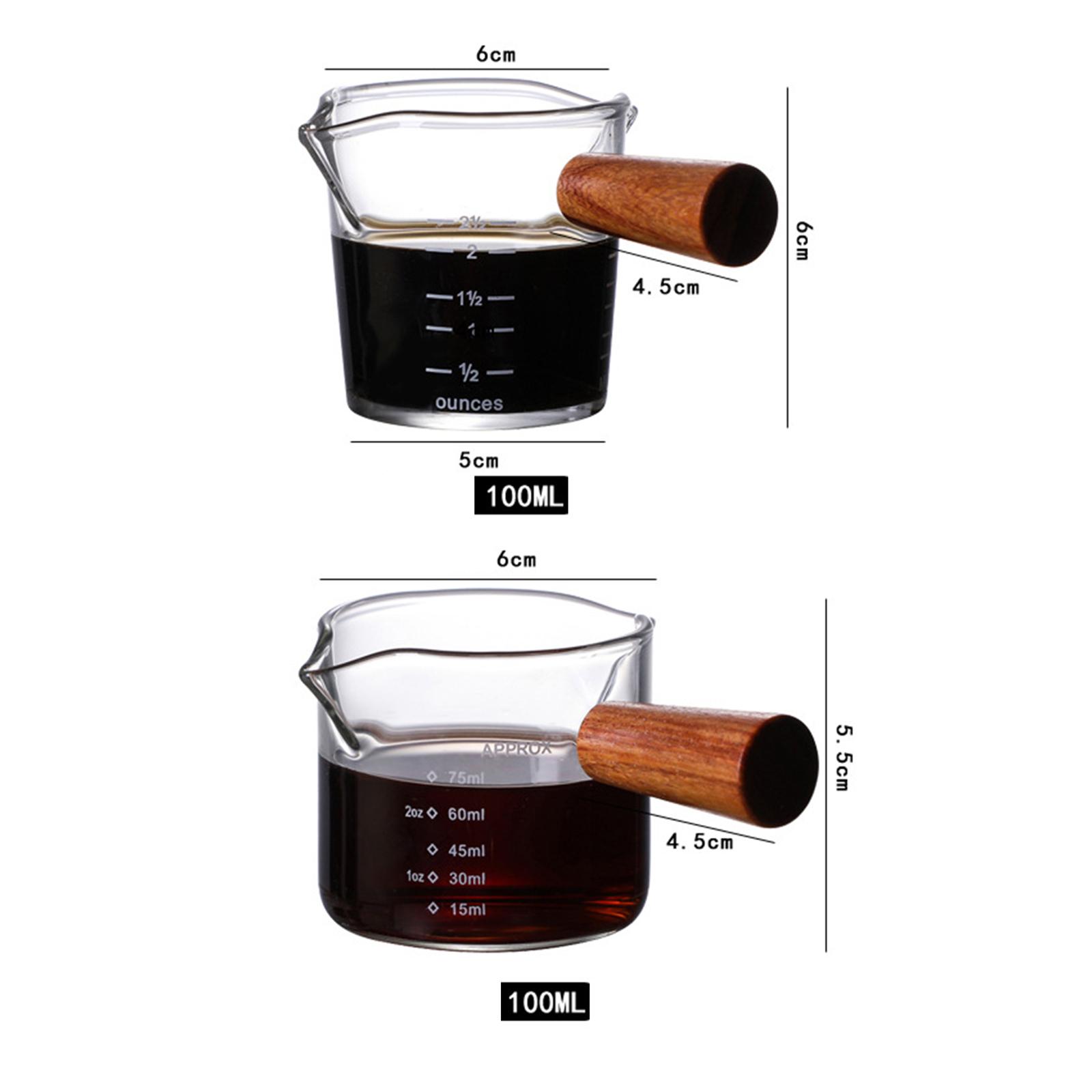 二重注ぎ口付きの計量カップ。透明な高ホウケイ酸ガラス製で、木 - Espresso Shot Glass のレビューと価格